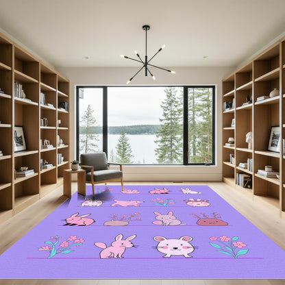 Charming Pink Critters Floral Collage Rug