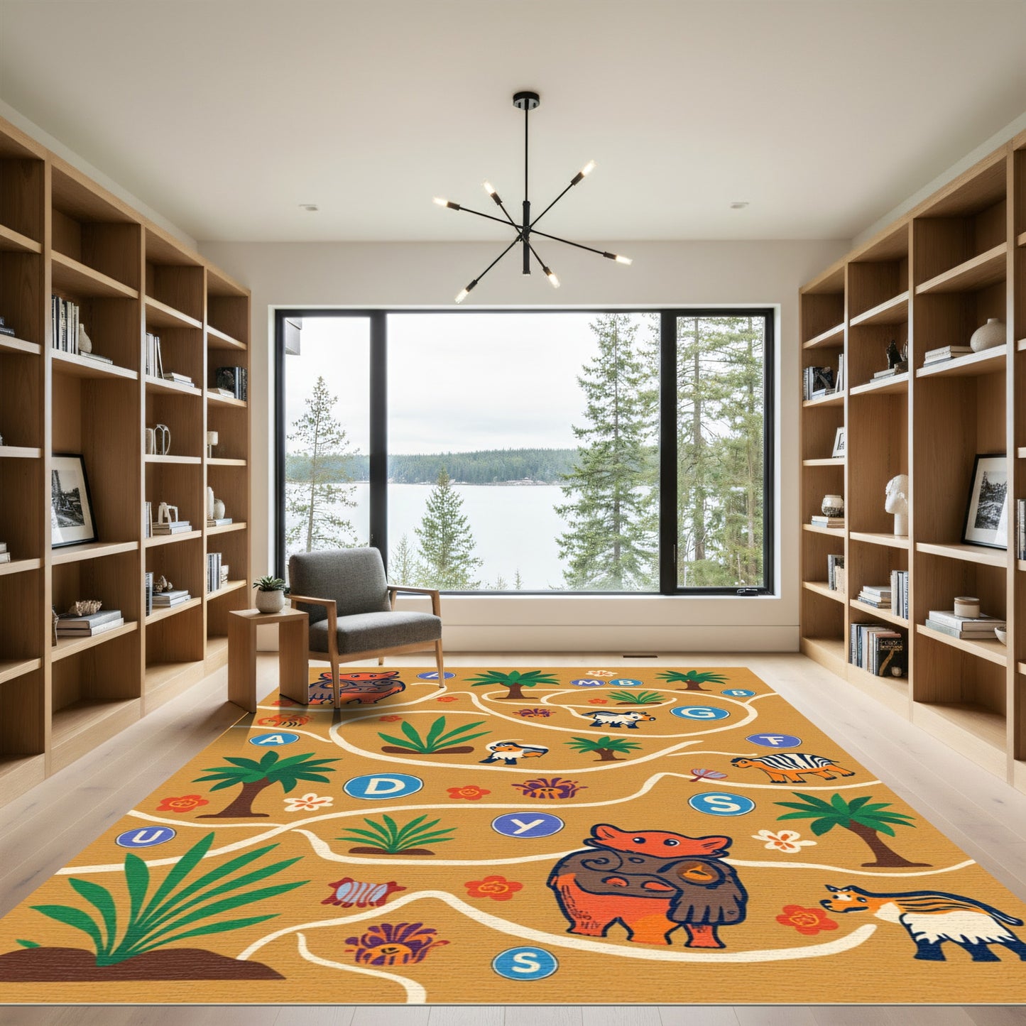 Whimsical Animals and Foliage Scene Rug