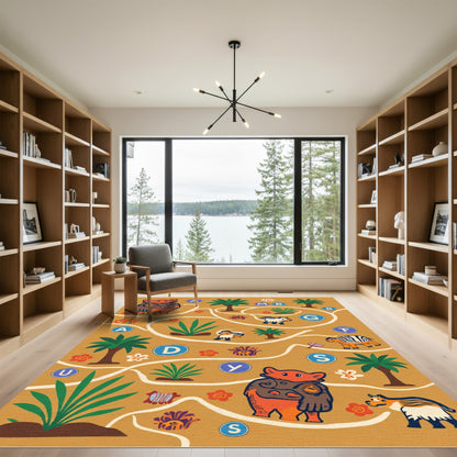 Whimsical Animals and Foliage Scene Rug