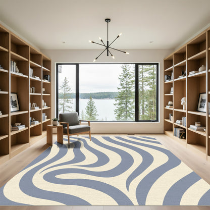 Soft Blue Cream Zebra Stripes Rug