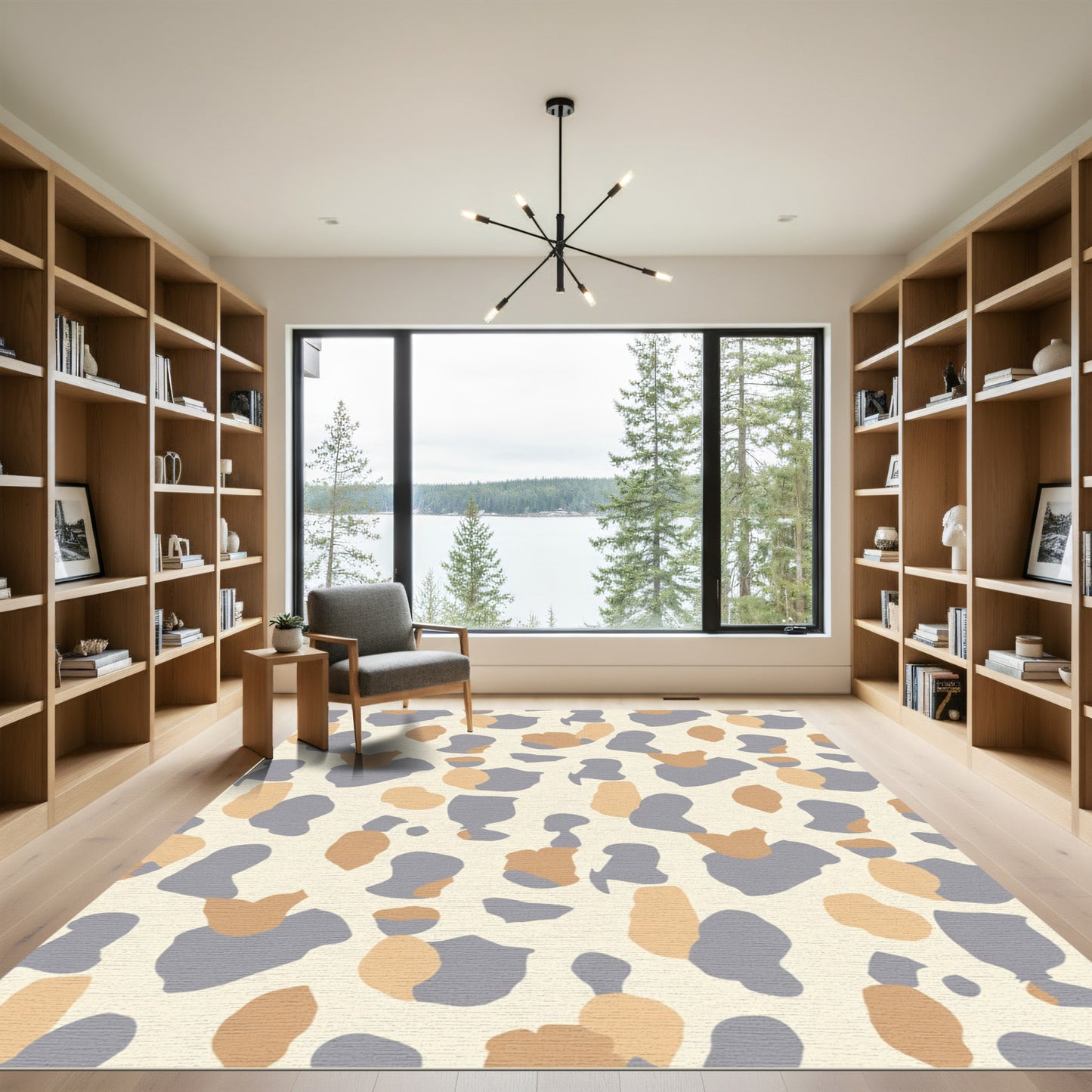 Abstract Beige Blue Tan Blobs Rug