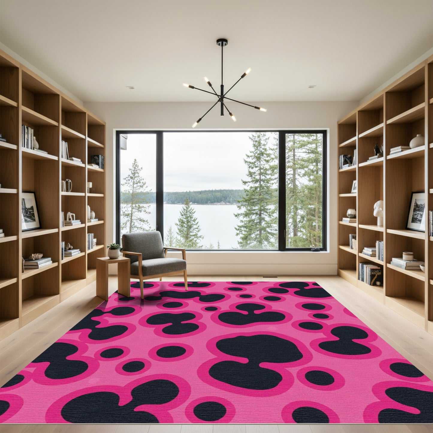 Vibrant Pink Black Organic Spots Rug