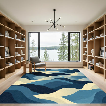 Deep Blue Gradient Wavy Landscape Rug