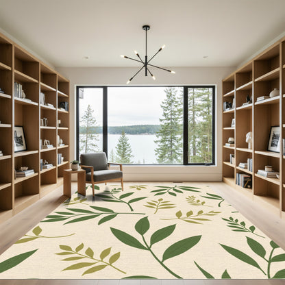 Green Olive Branch Foliage Repeat Rug
