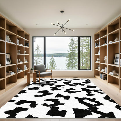 Black White Abstract Spots Rug
