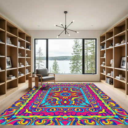 Vivid Psychedelic Floral Border Rug