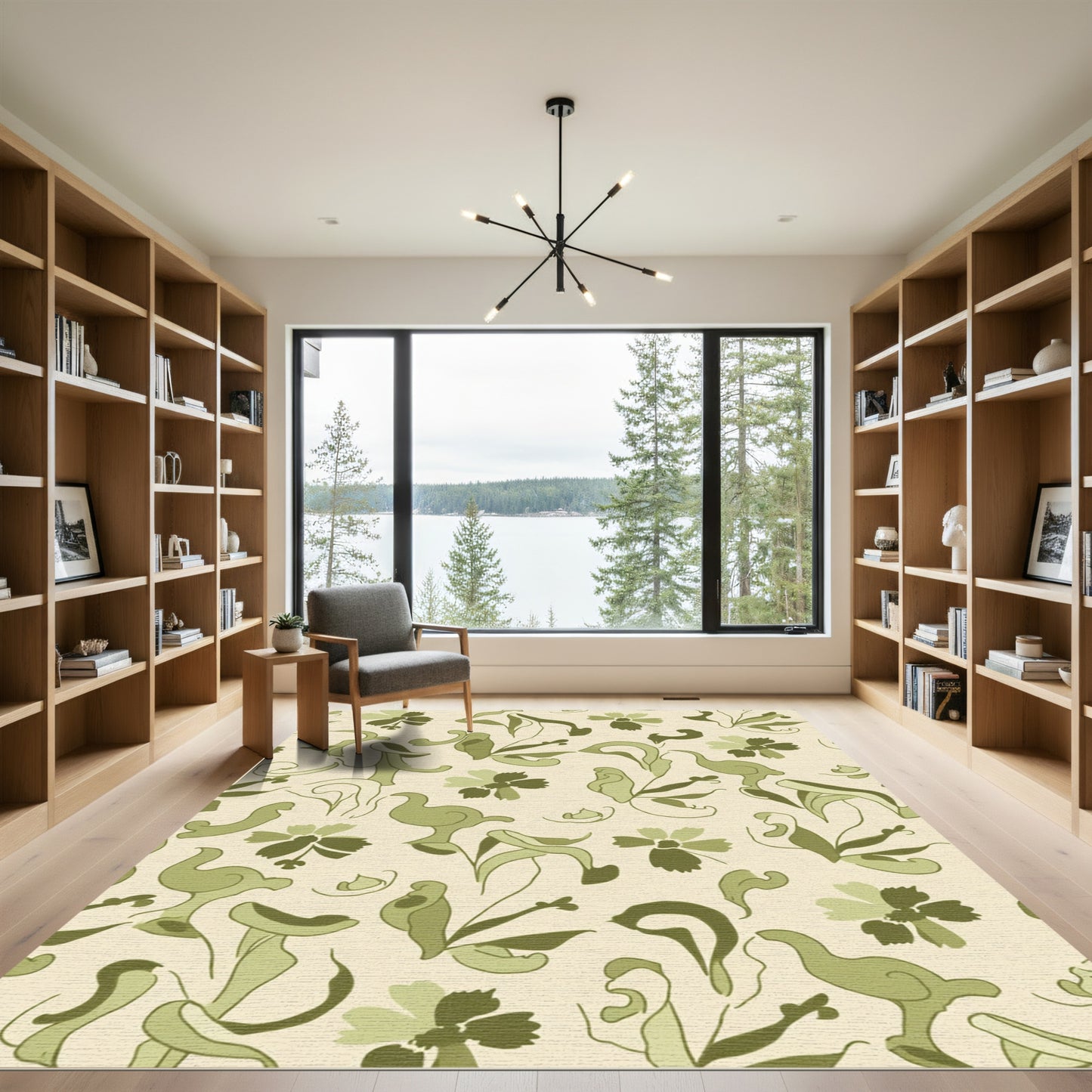 Delicate Sage Swirl Floral Garden Rug