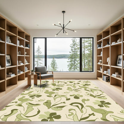 Delicate Sage Swirl Floral Garden Rug