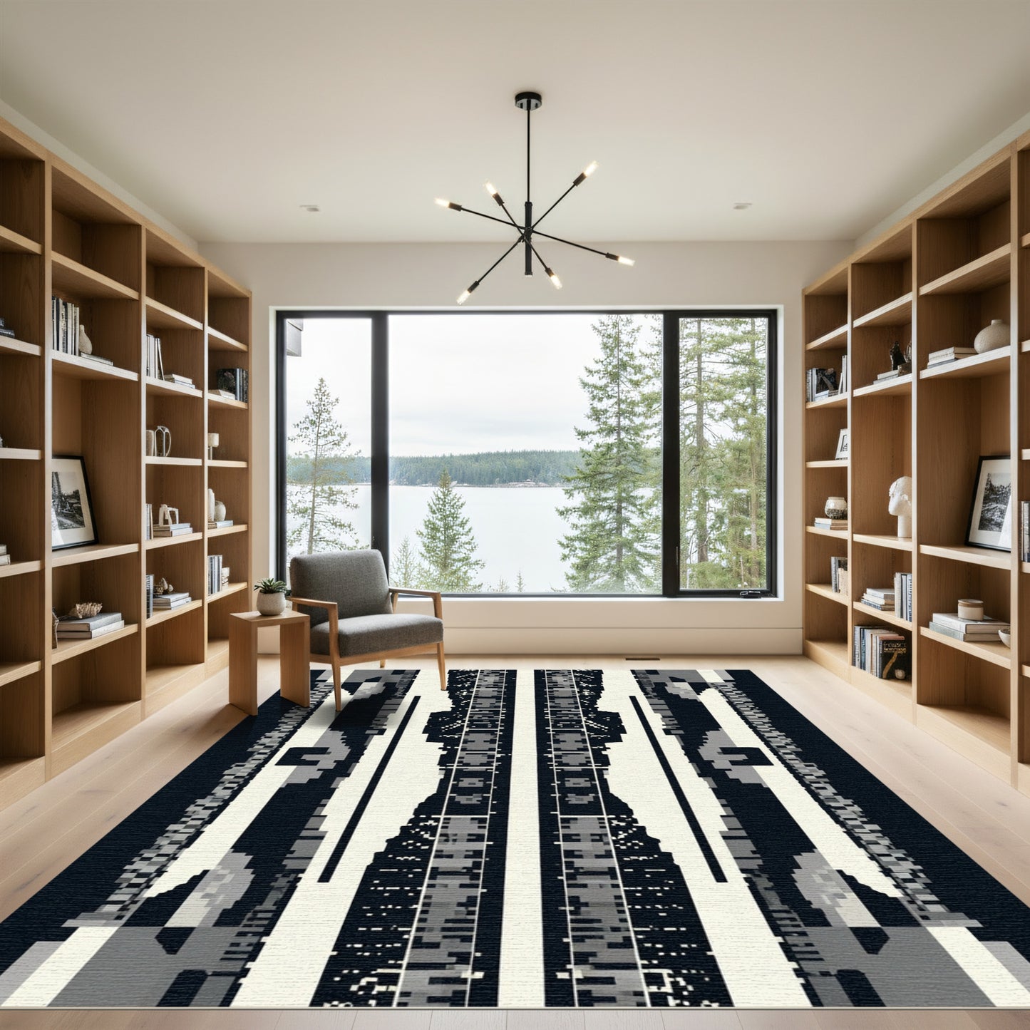 Monochrome Pixelated Column Rug