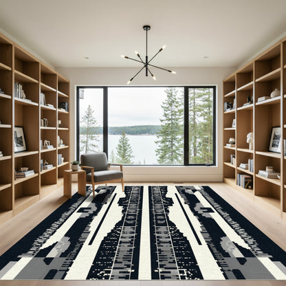 Monochrome Pixelated Column Rug