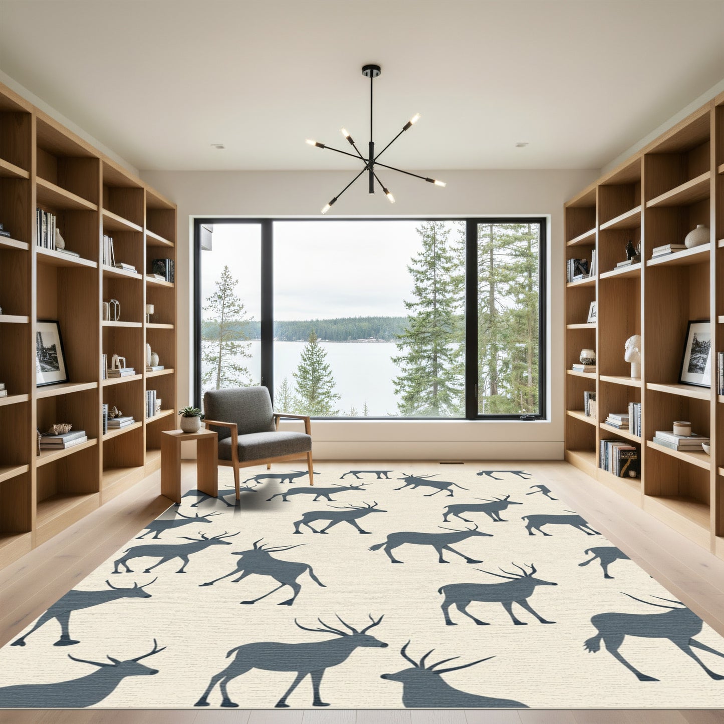 Deep Blue Antelope Silhouette Repeating Pattern Rug