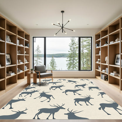 Deep Blue Antelope Silhouette Repeating Pattern Rug