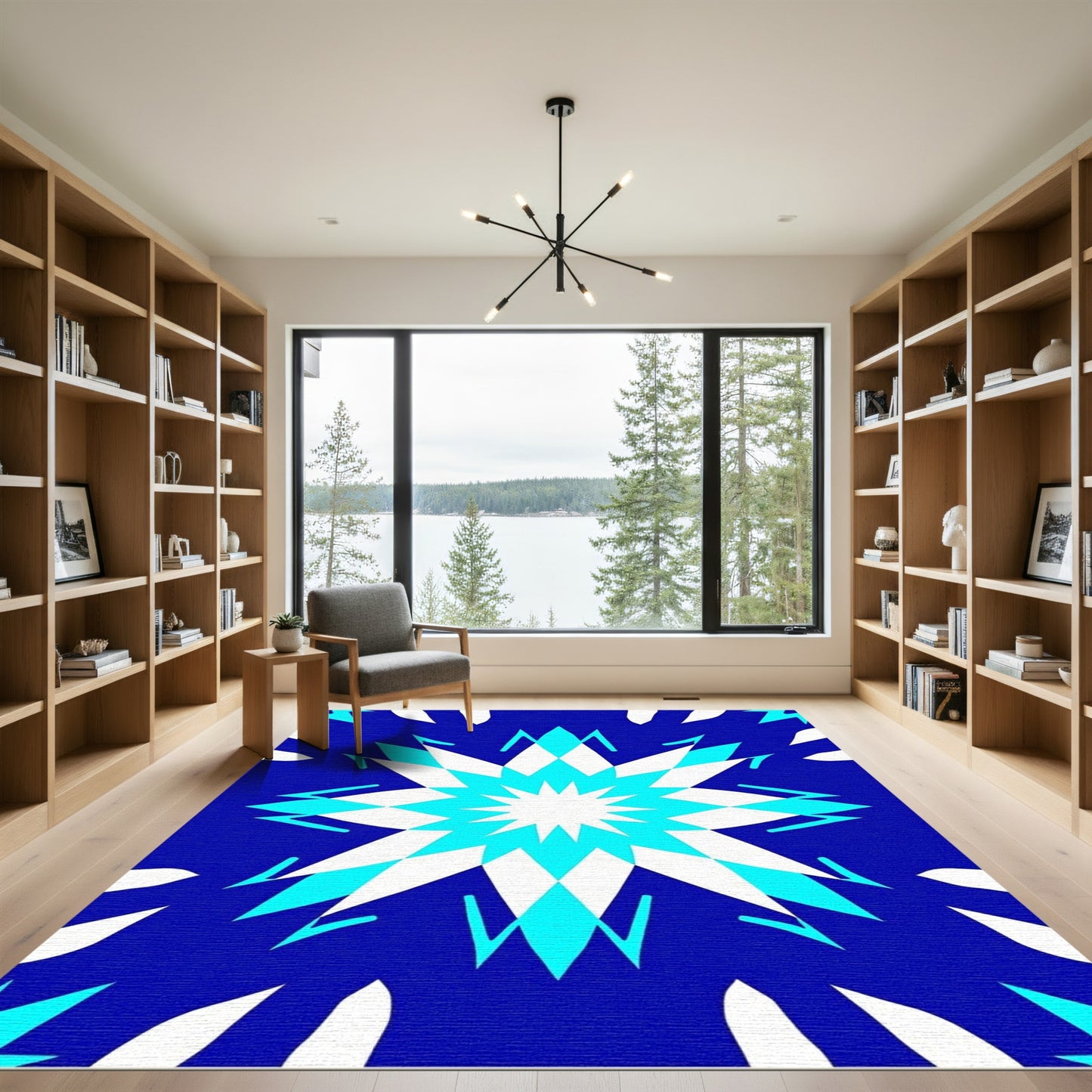 Bold Blue Starburst Diamond Rug