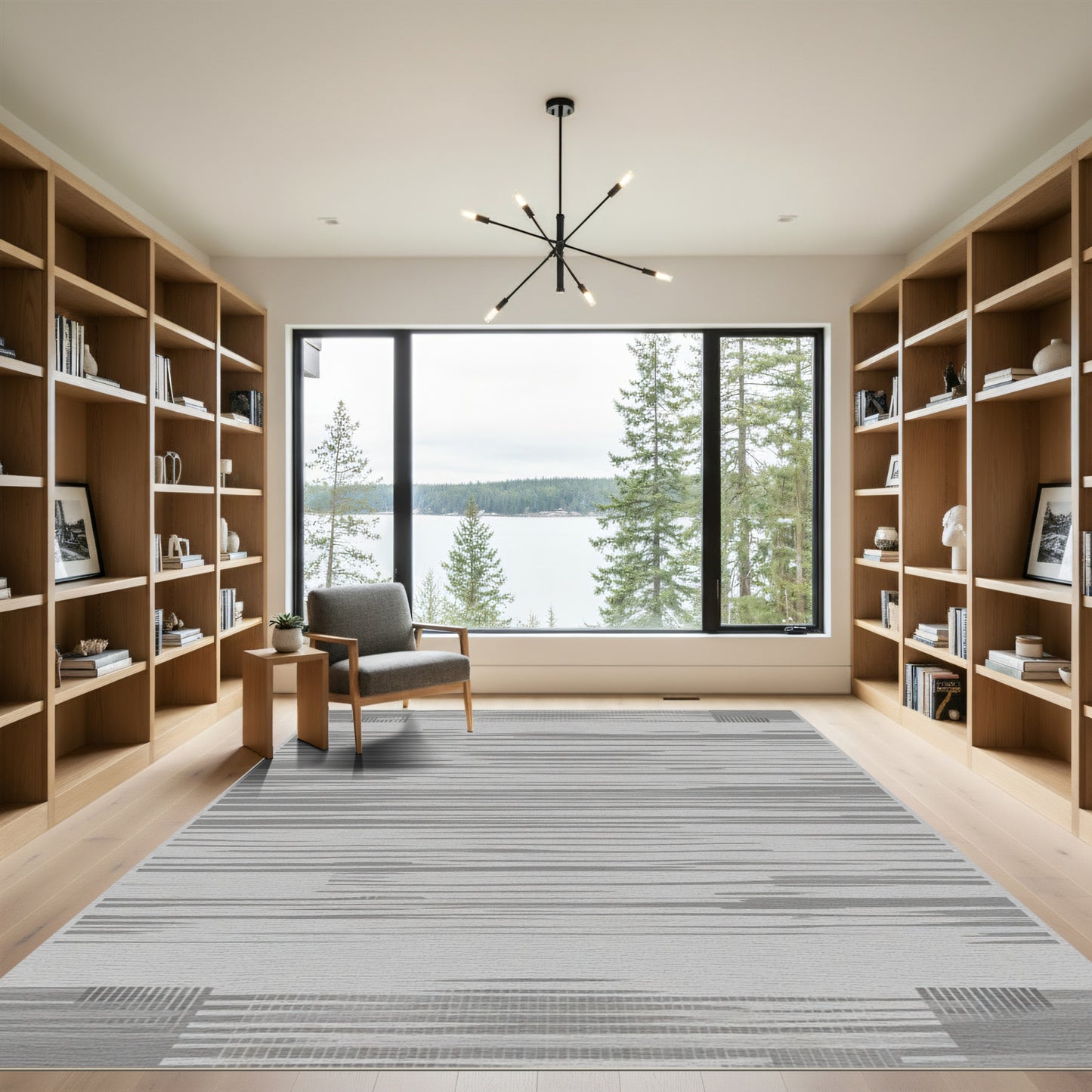 Monochromatic Abstract Brushstroke Stripe Rug