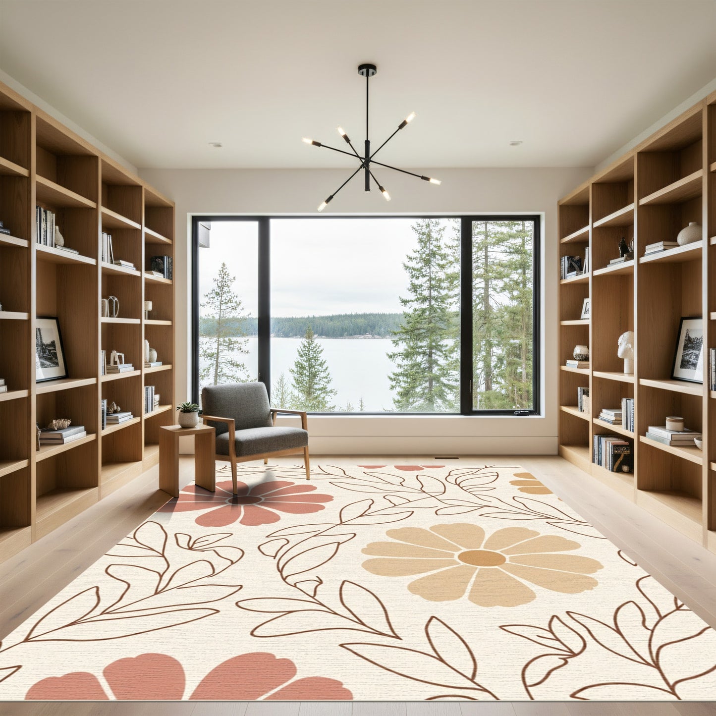 Earthy Pink Mushroom Floral Vine Rug