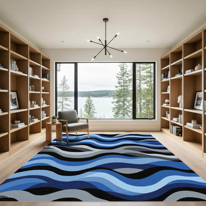 Cool Blue Wave Landscape Rug