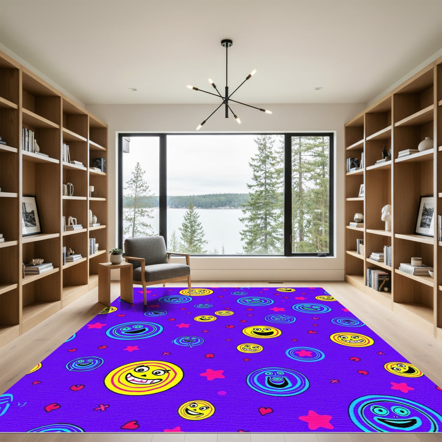 Playful Yellow Blue Smiley Faces Rug
