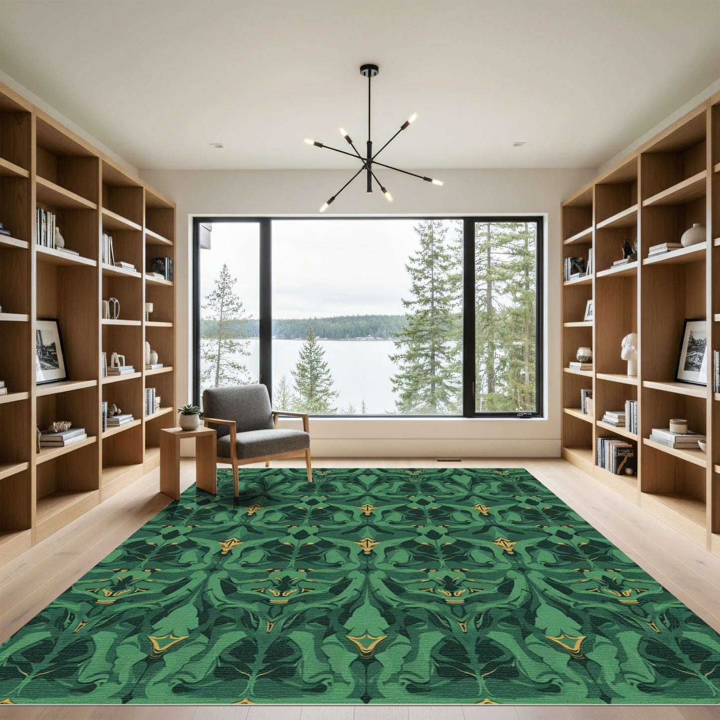 Art Nouveau Green Golden Floral Rug