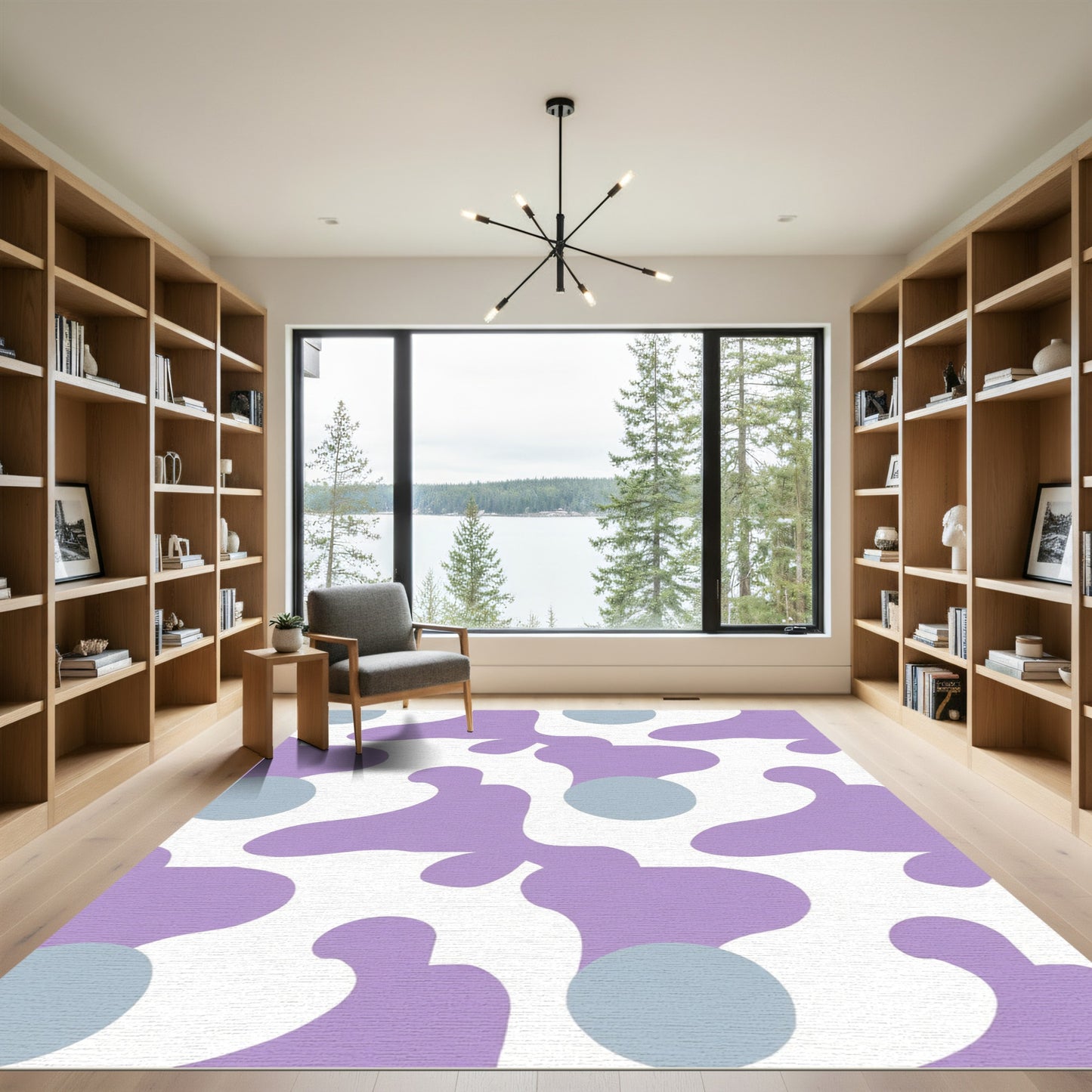 Lavender and Blue Abstract Organic Forms Rug