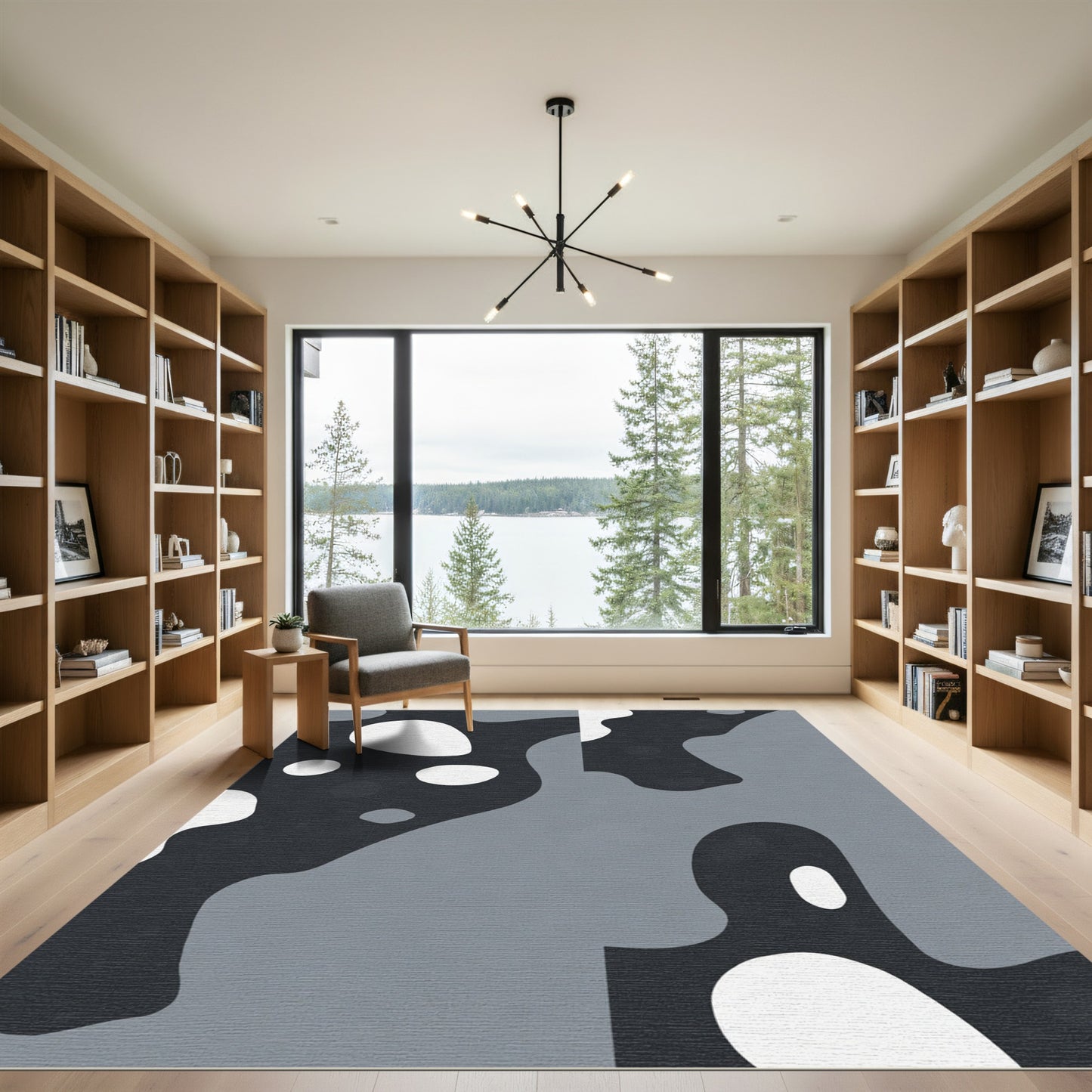 Gray and White Organic Abstract Rug