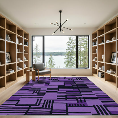 Purple Abstract Geometric Rectangular Rug