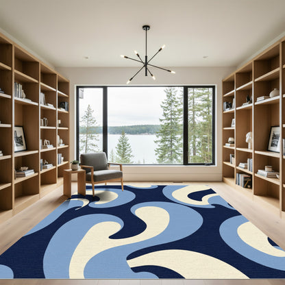 Retro Swirl Cream Blue Navy Rug