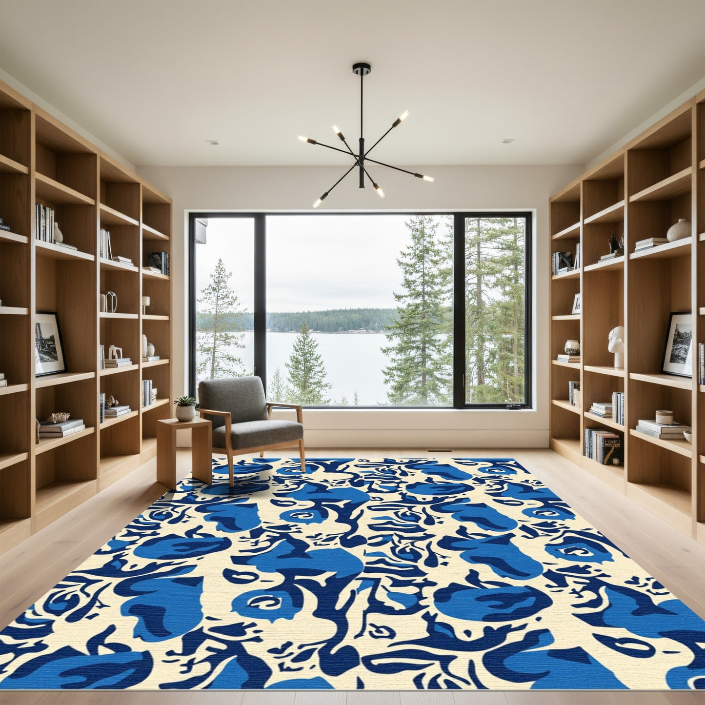 Deep Blue Floral Abstract Rug