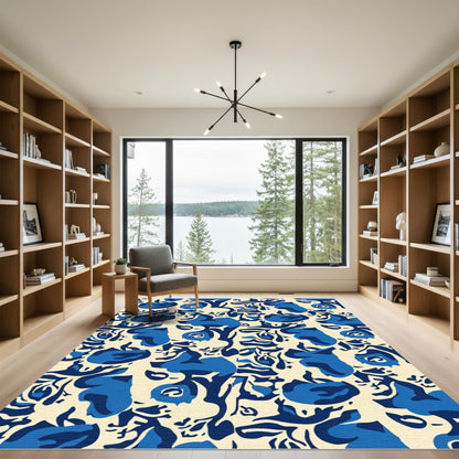 Deep Blue Floral Abstract Rug