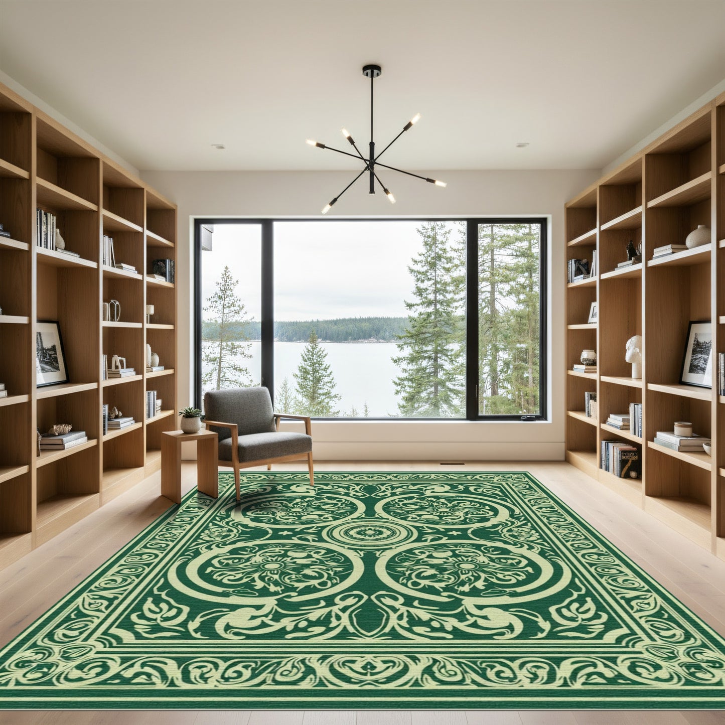Victorian Emerald Floral Scroll Rug