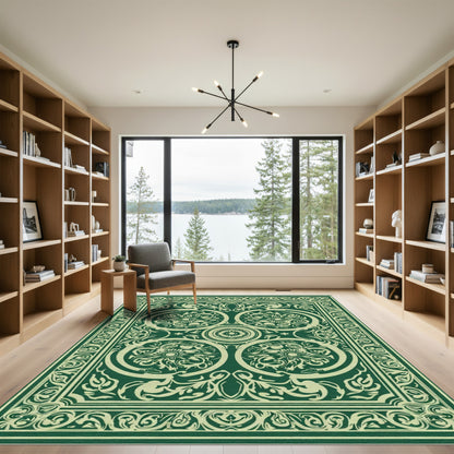 Victorian Emerald Floral Scroll Rug