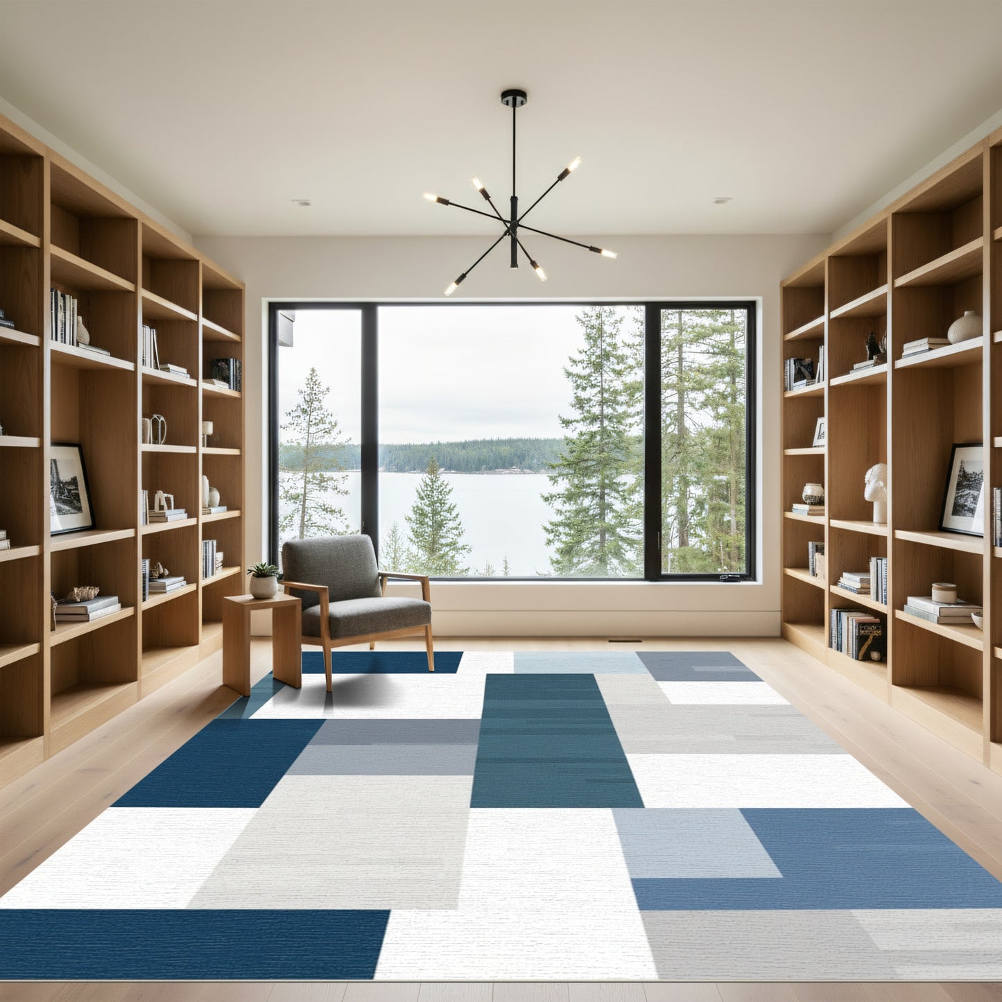 Modern Abstract Blue Gray Composite Shapes Rug