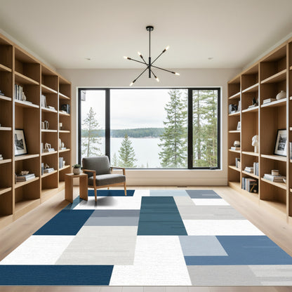 Modern Abstract Blue Gray Composite Shapes Rug