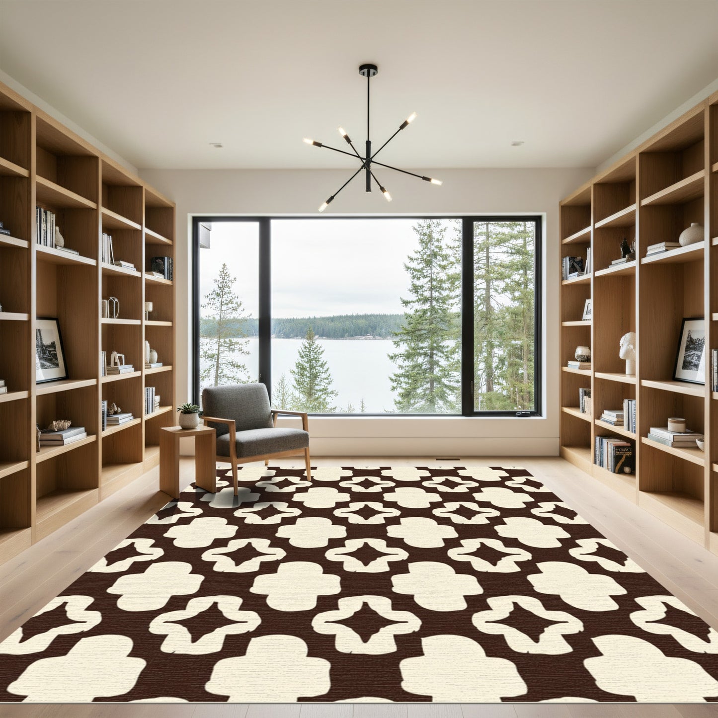 Cream Quadfoil Quatrefoil Dark Rug