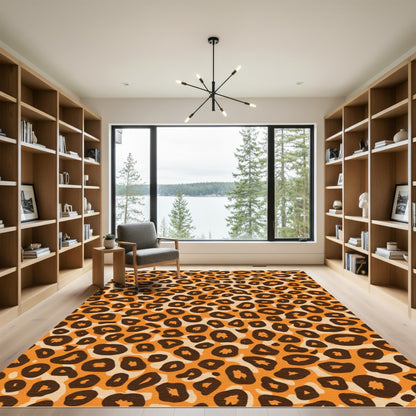 Brown Orange Spotted Animal Print Rug