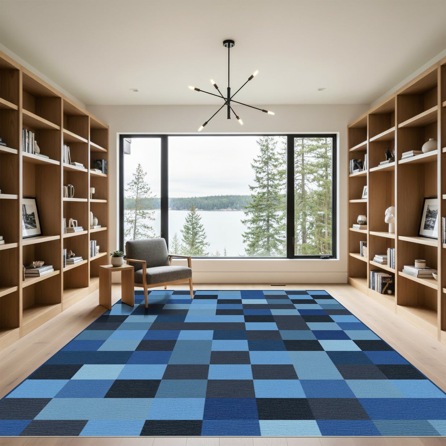 Deep Blue Pixel Gradient Squares Rug