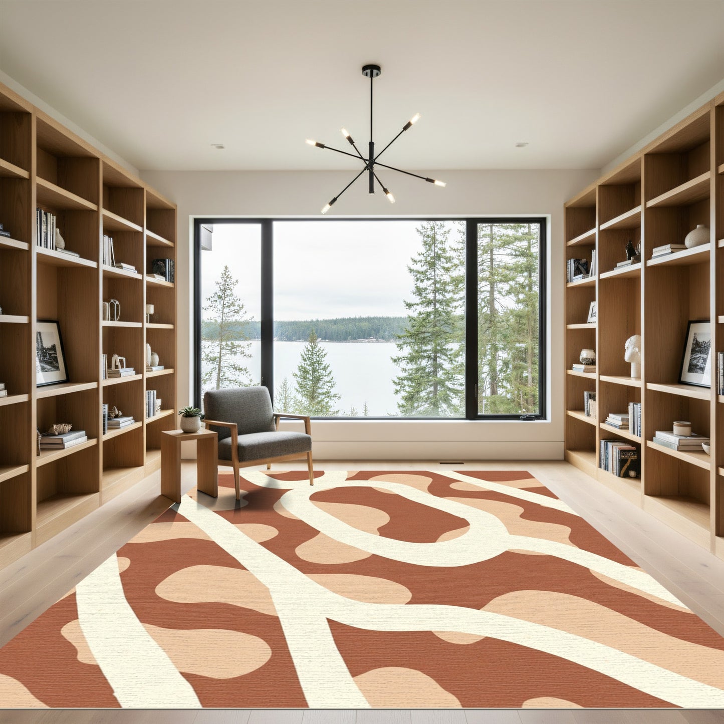 Abstract Cream Wavy Terracotta Rug