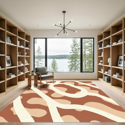 Abstract Cream Wavy Terracotta Rug