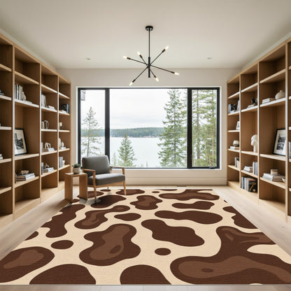 Brown Cream Spotted Abstract Blobs Rug