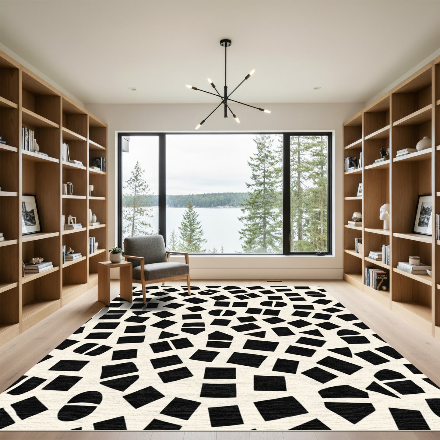 Modern Black Geometric Shapes Scatter Rug