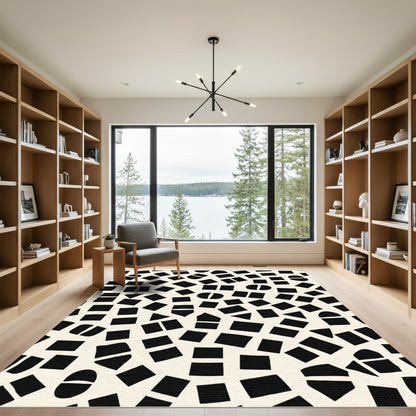 Modern Black Geometric Shapes Scatter Rug