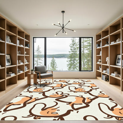 Abstract Whimsical Brown Peach Figures Rug