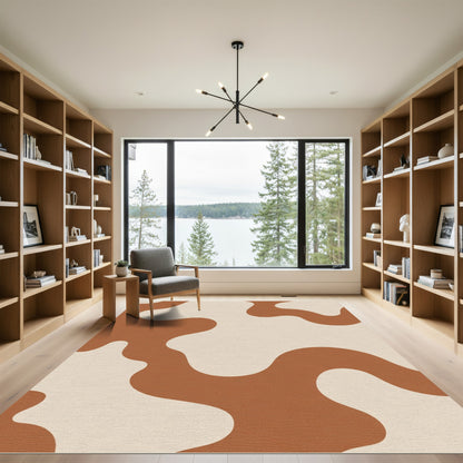 Brown Cream Abstract Organic Waves Rug