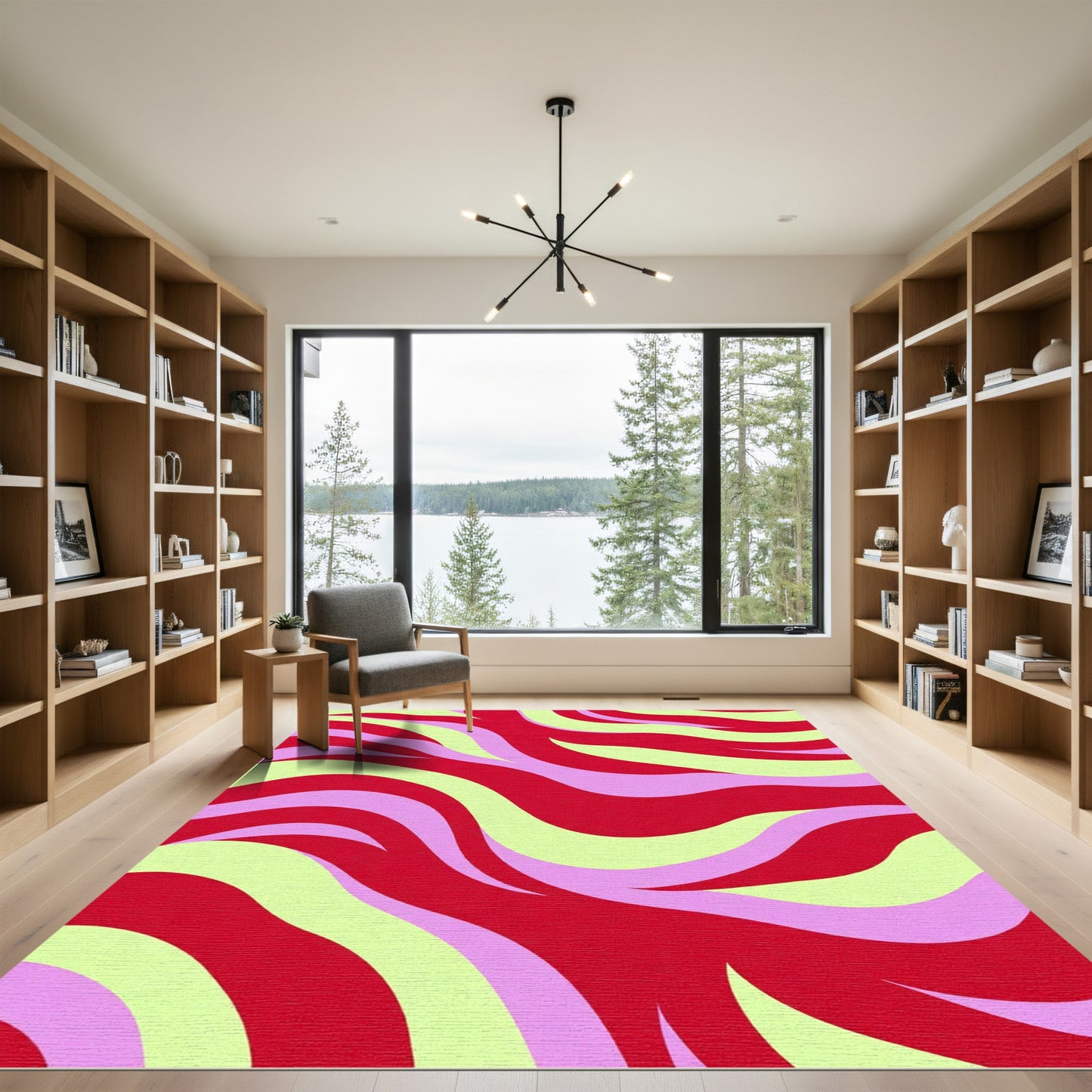 Red Cream Pink Wave Swirl Rug