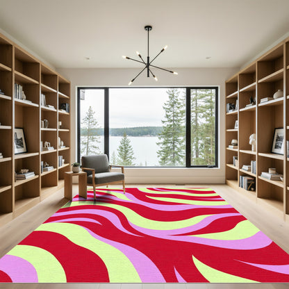 Red Cream Pink Wave Swirl Rug