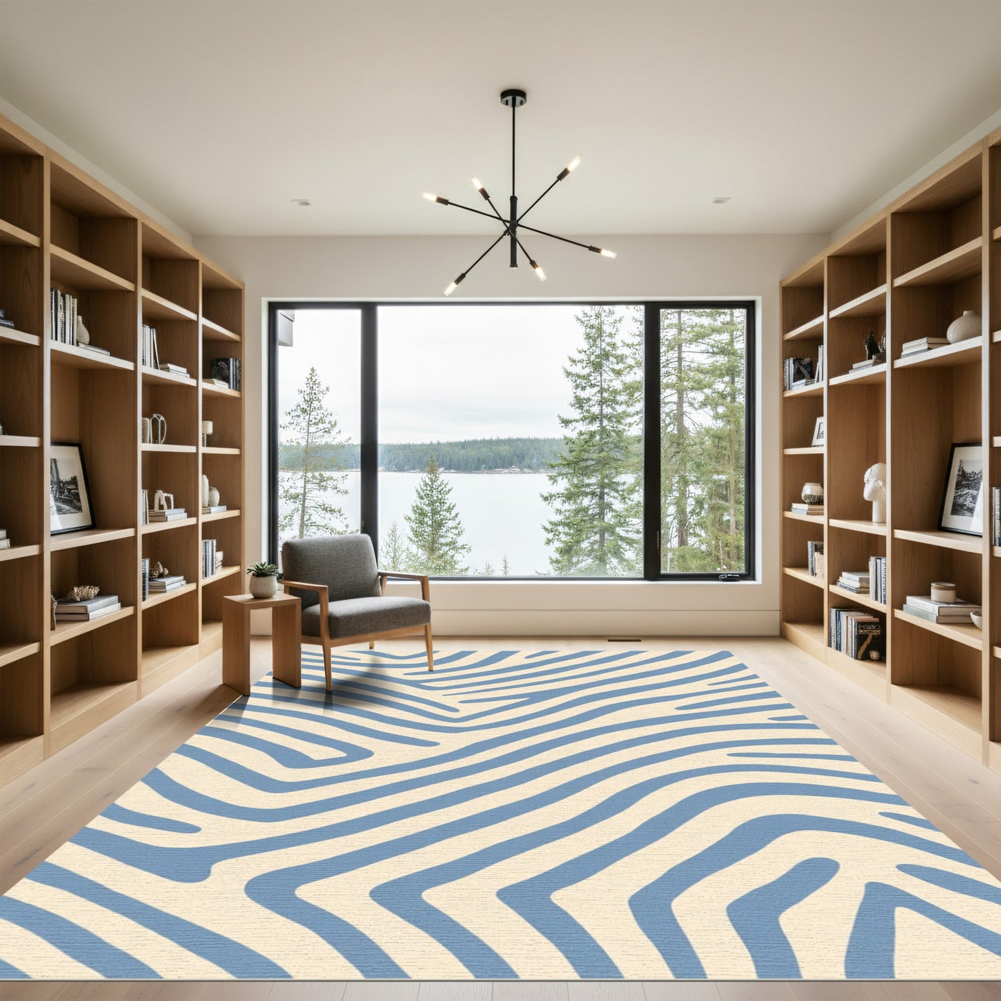 Light Blue And Cream Abstract Waves Rug