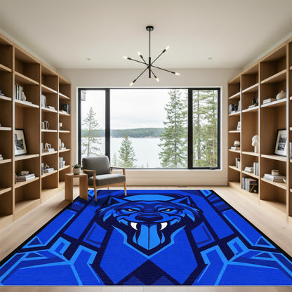 Vibrant Blue Wolf Geometric Composition Rug