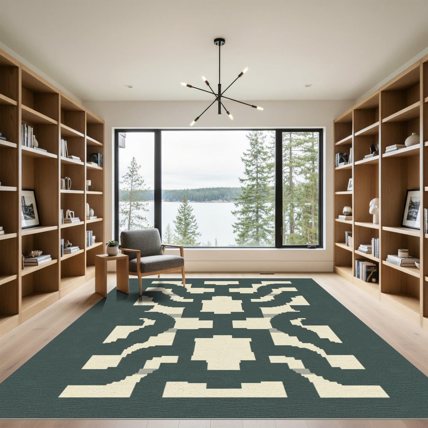 Dark Teal Cream Interlocking Maze Rug