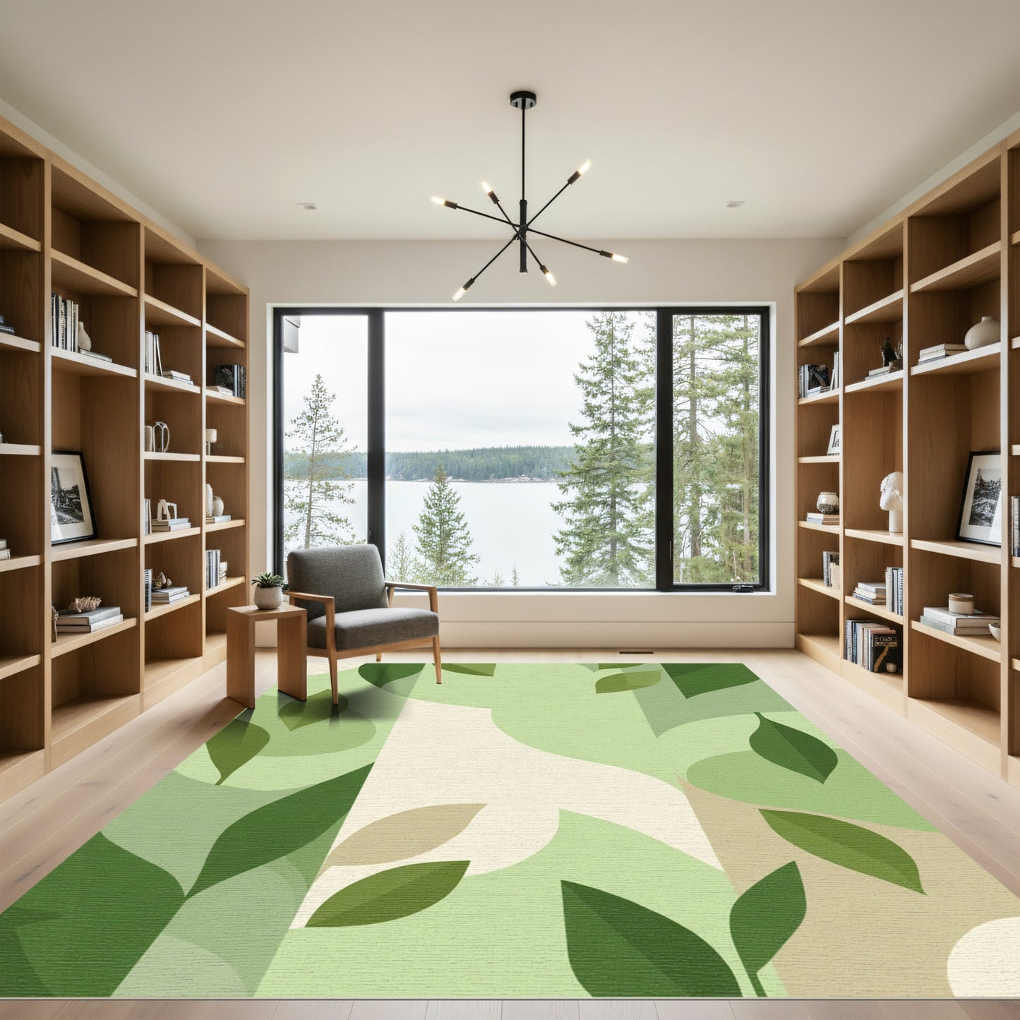 Verdant Spring Leaf Abstract Shapes Rug