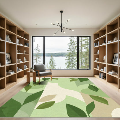 Verdant Spring Leaf Abstract Shapes Rug