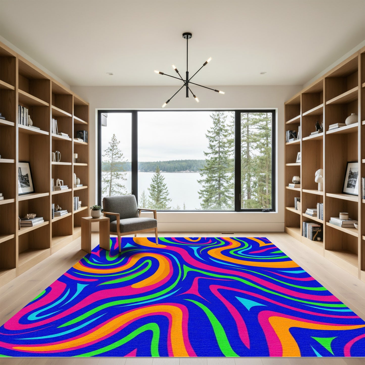Vibrant Swirling Waves Multi-Color Rug